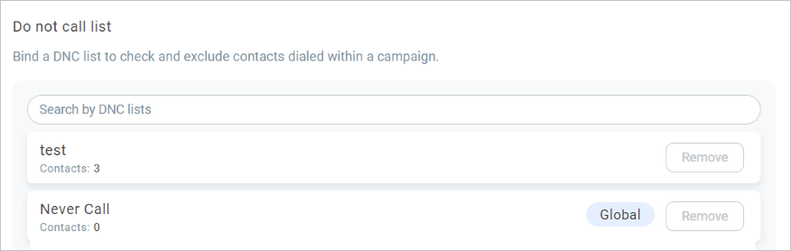 Assign DNC lists Assign DNC lists