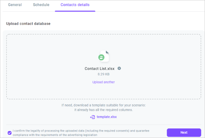 Upload a contact list Upload a contact list