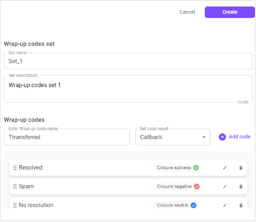 Create a wrap-up codes set Create a wrap-up codes set