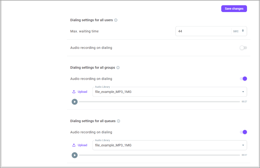 Dialing settings Dialing settings