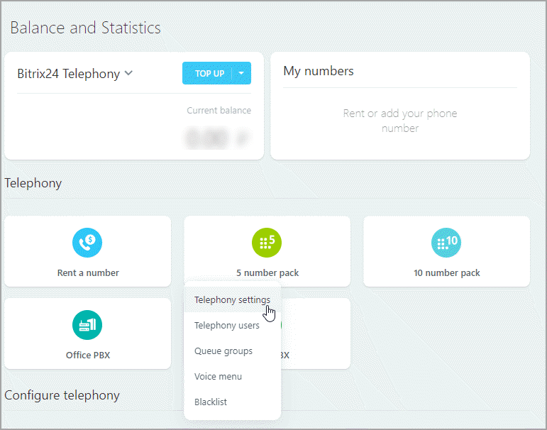 Telephony settings Telephony settings