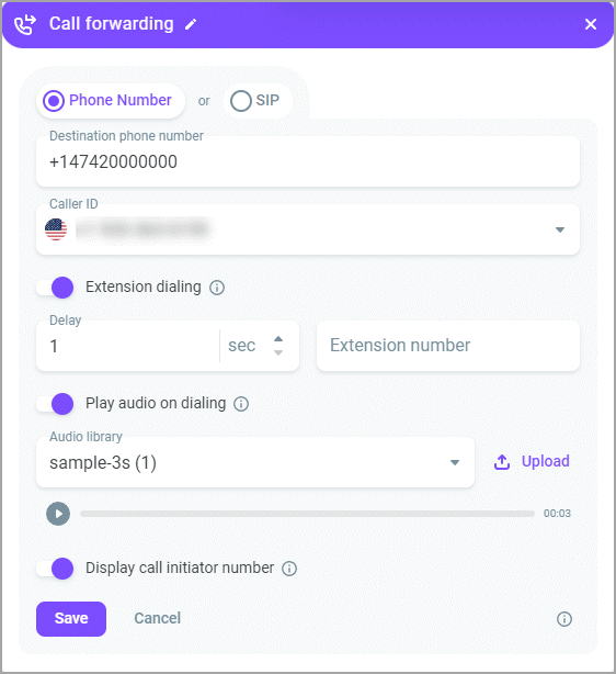 Call forwarding to a SIP number Call forwarding to a SIP number