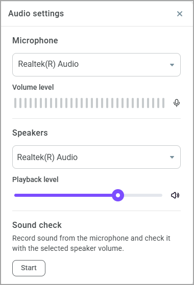 Audio settings Audio settings