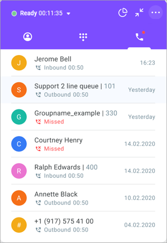 Recent calls Recent calls