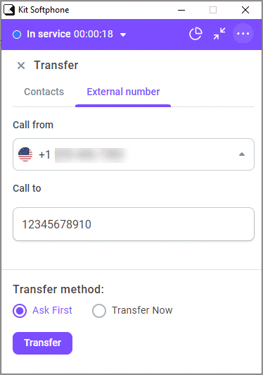 Transfer to an external number Transfer to an external number
