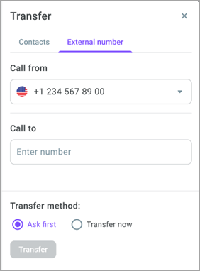 Transfer to an external number Transfer to an external number