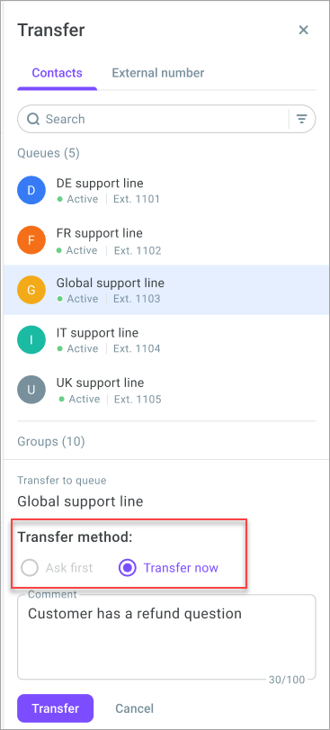 Transfer method Transfer method