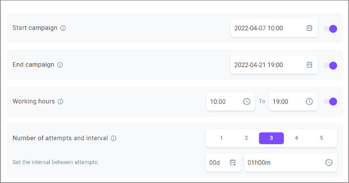Define scheduling parameters Define scheduling parameters