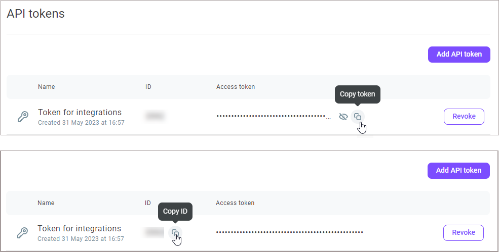 View the API token View the API token