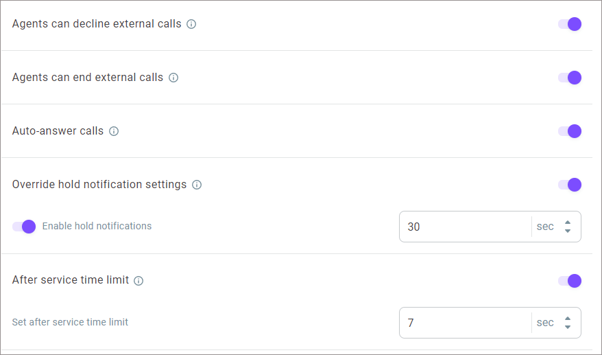 Queue call settings Queue call settings