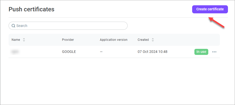 Create certificate Create certificate