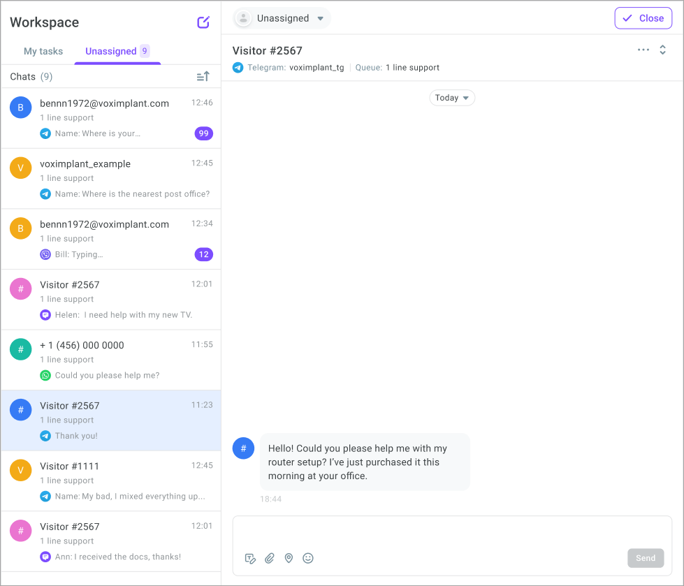 Unassigned chats Unassigned chats