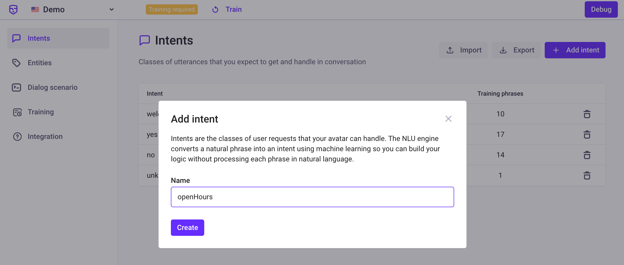 Create an intent Create an intent