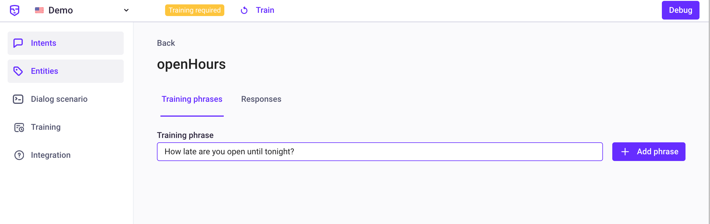 Add training phrases Add training phrases