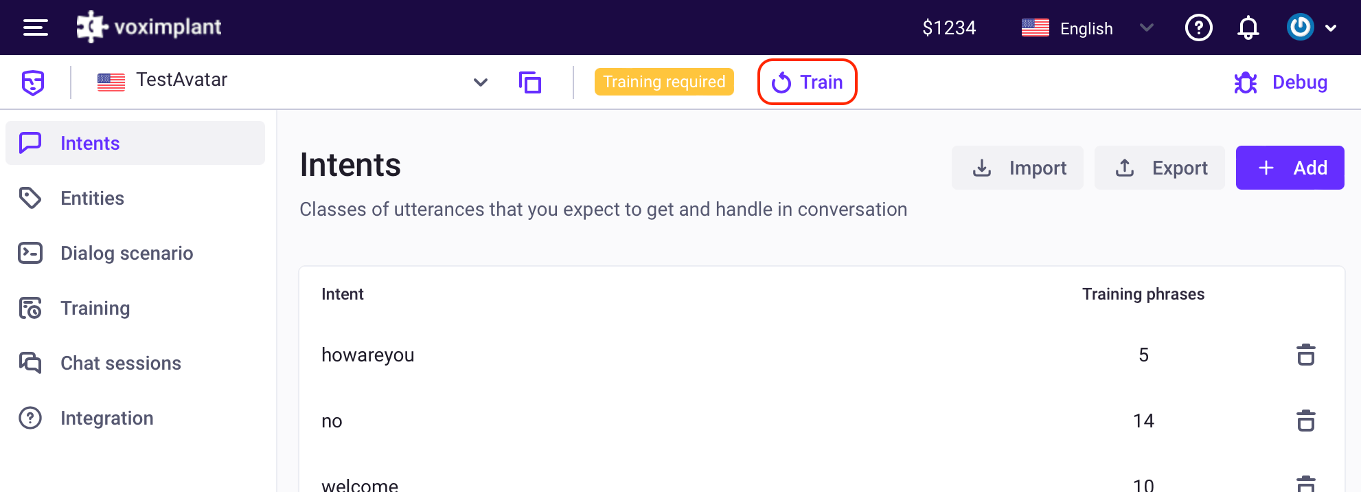 Train button Train button