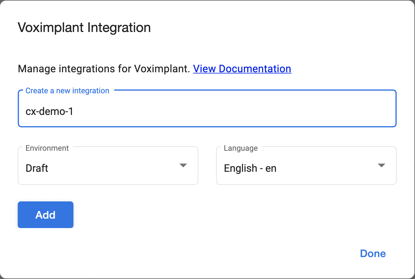 Create a new integration Create a new integration