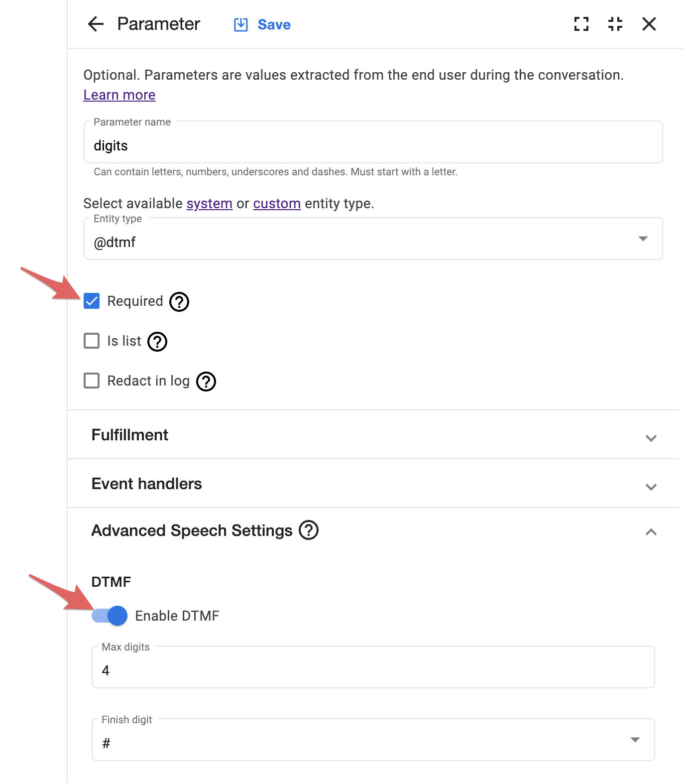 Parameters setup Parameters setup