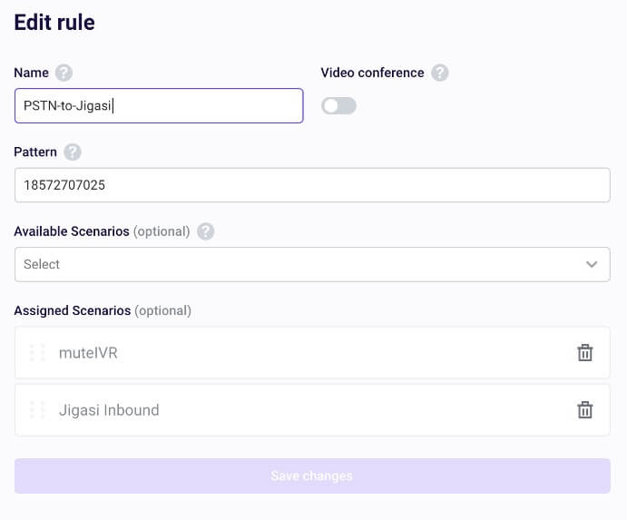 Creating an incoming rule Creating an incoming rule