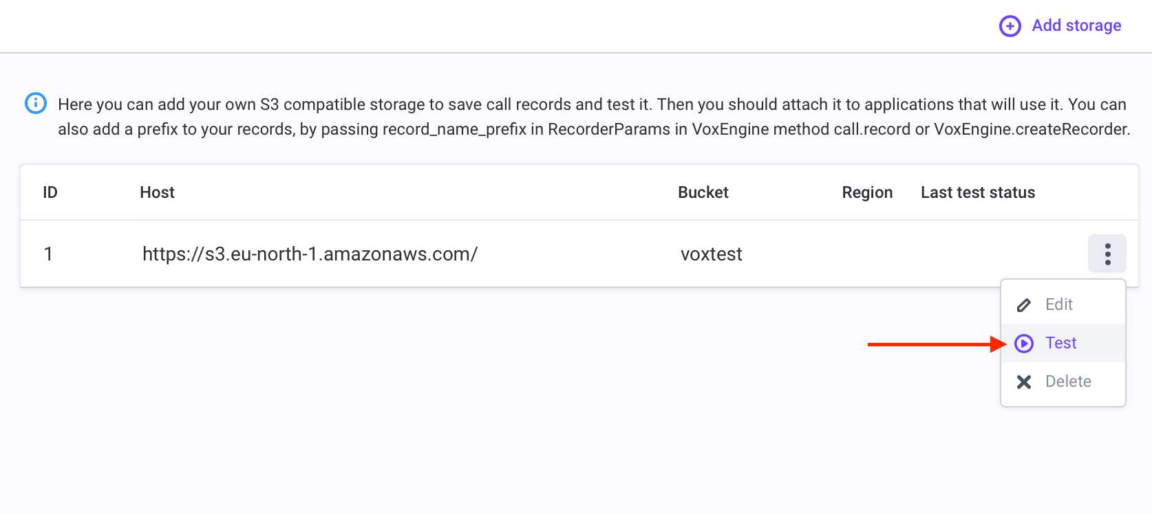 Test the storage Test the storage
