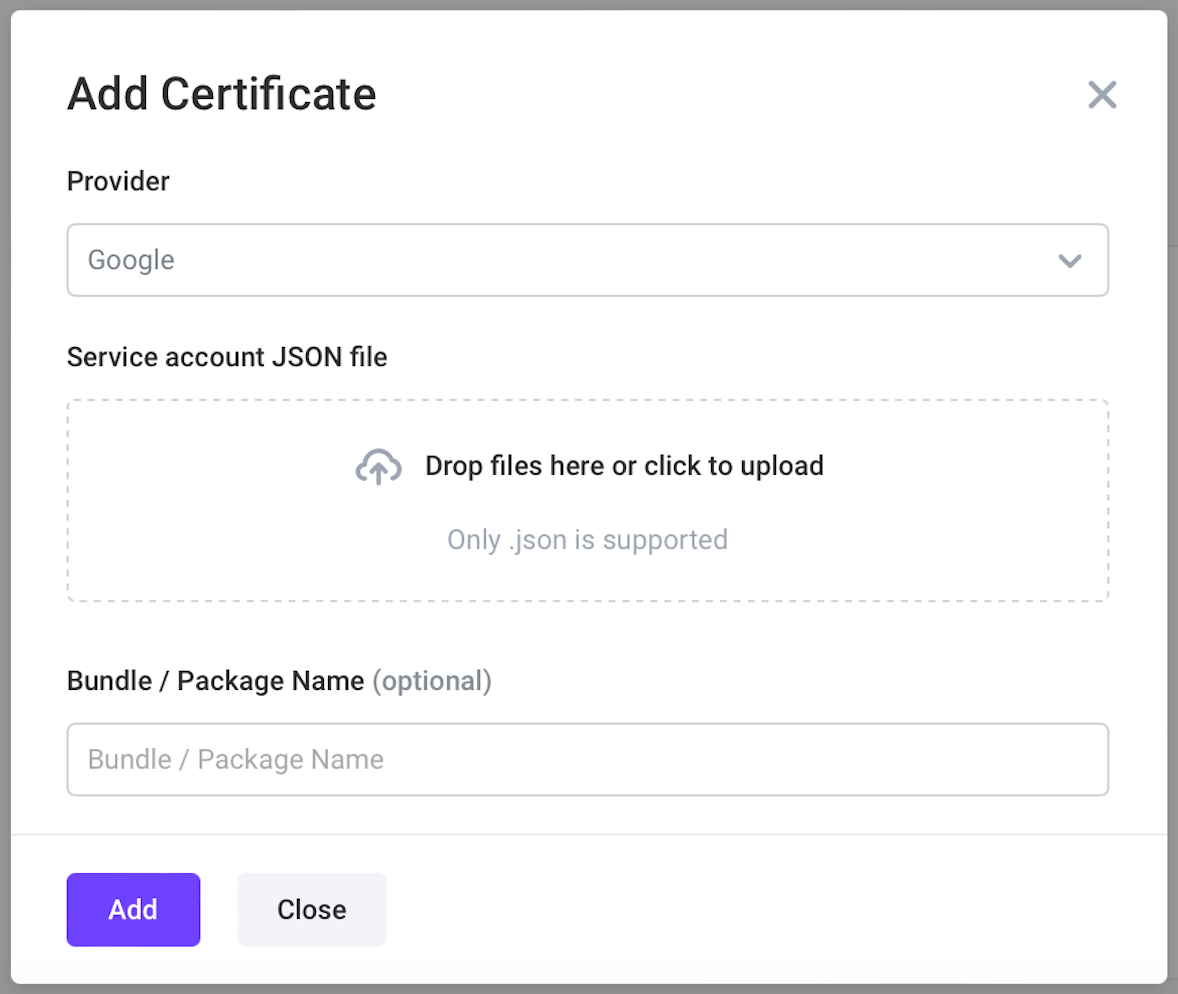 Add certificate Add certificate