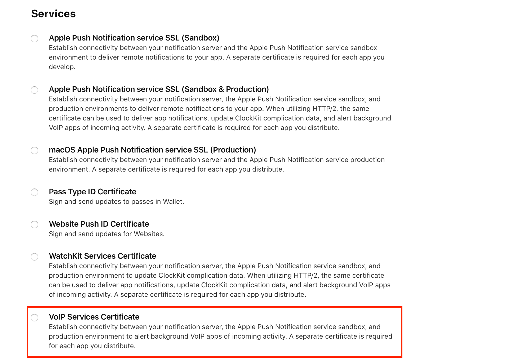 Choose VoIP certificate Choose VoIP certificate