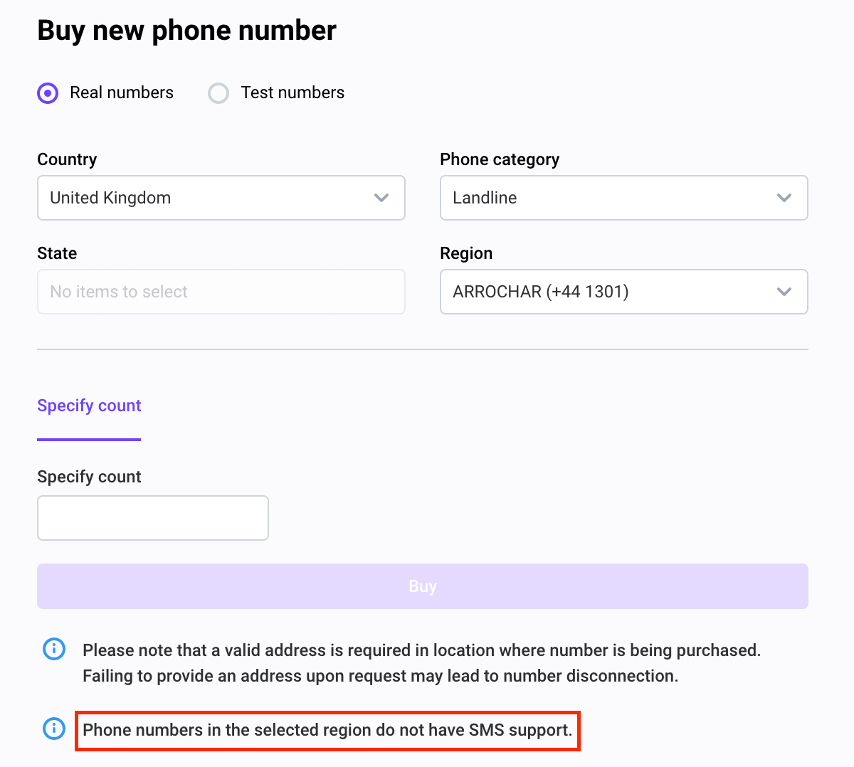 No sms support No sms support