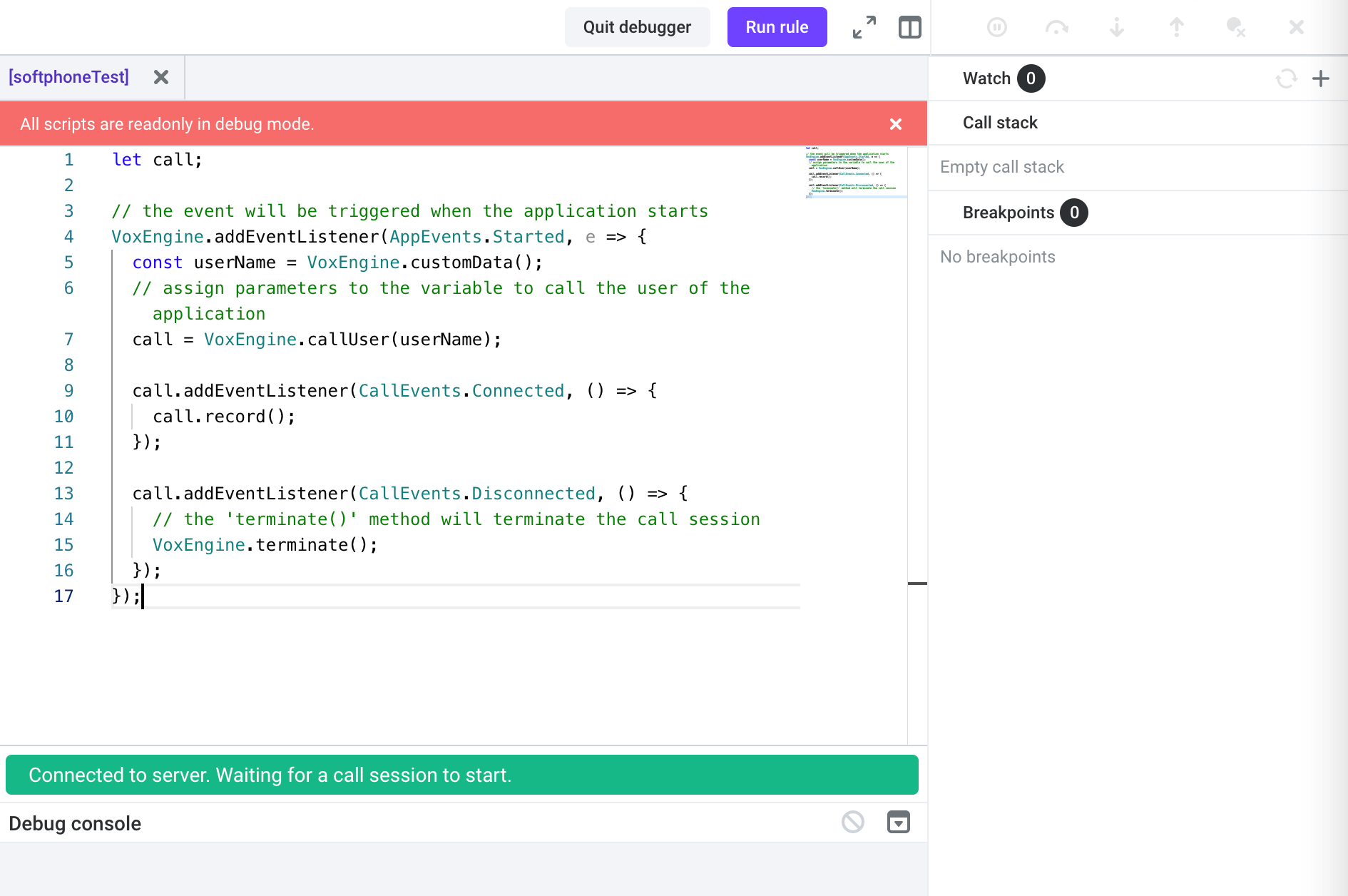 Debugger interface Debugger interface